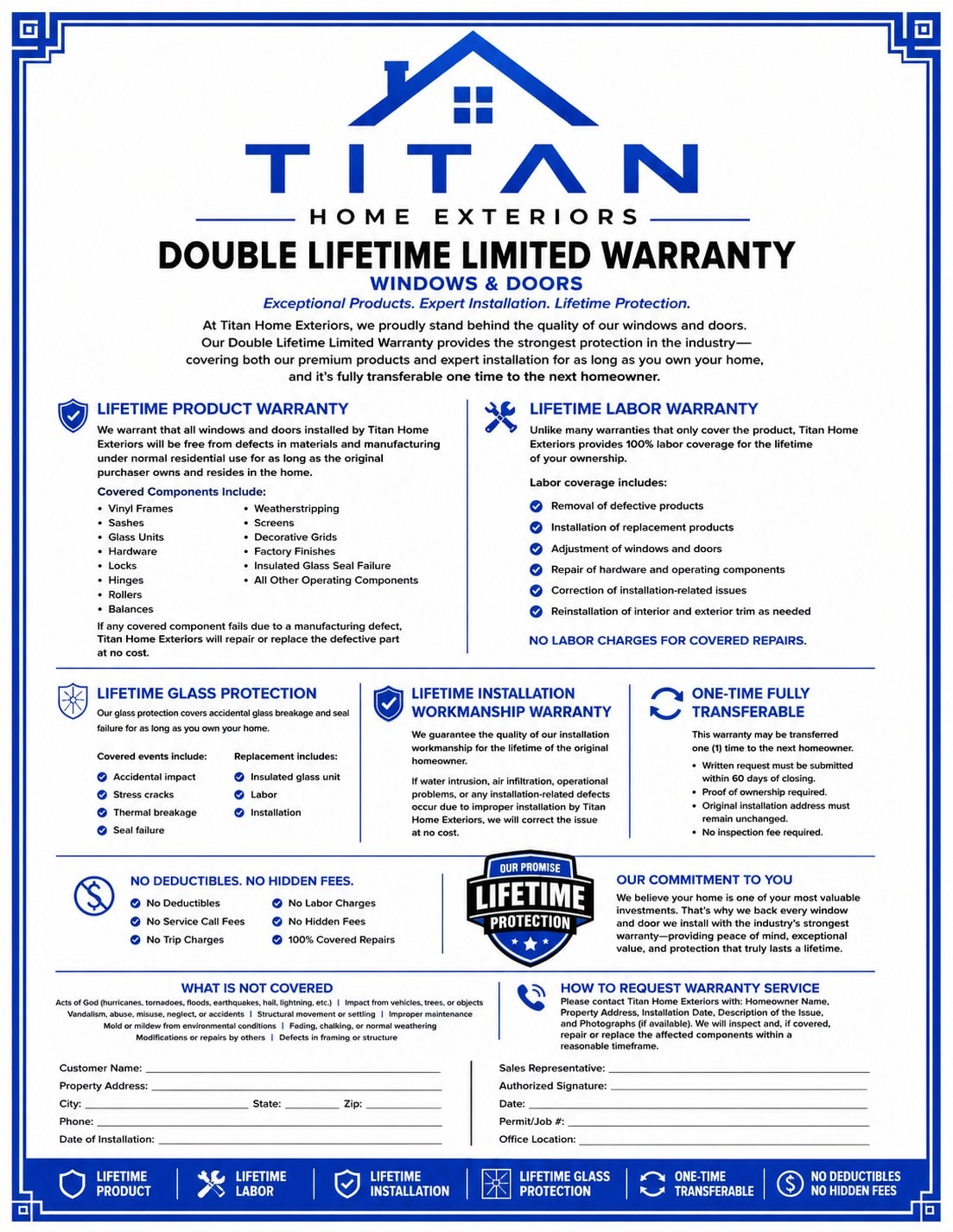 Titan Home Exteriors Double Lifetime Limited Warranty — Windows and Doors